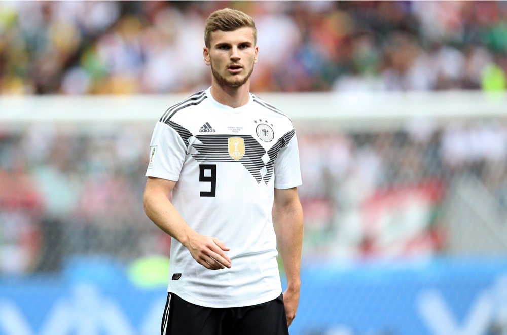 Timo Werner mit der Nummer 9 auf dem Deutschland Trikot gegen Mexiko beim 1.Gruppenspiel bei der Fußball WM 2018 - Deutschland verliert im weißen WM-Trikot mit 0:1. (Marco Iacobucci EPP / Shutterstock.com)