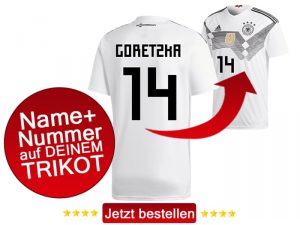 Das neue DFB Trikot mit Beflockung von Leon Goretzka mit der Nummer 14 kaufen.