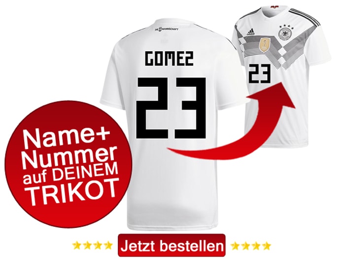 Das neue DFB Trikot mit Beflockung von Mario Gomez mit der Nummer 23 kaufen.